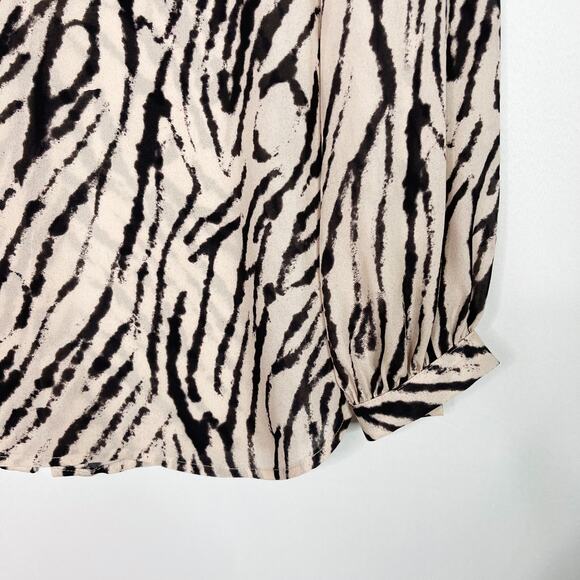 Haute Hippie Small S Silk Zebra Printed Long Sleeve Blouse Sequin Buff Black - Picture 3 of 15